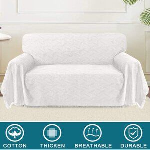 Cotton Sofa Cover - White Couch Protector & Throw for Couch